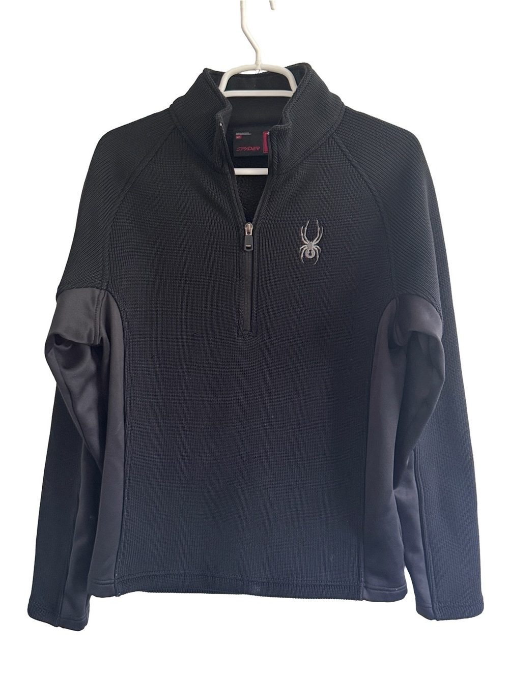 Spyder Mens Pullover Sweater Quarter Zip Extra Thick Black Fleece Sz Small